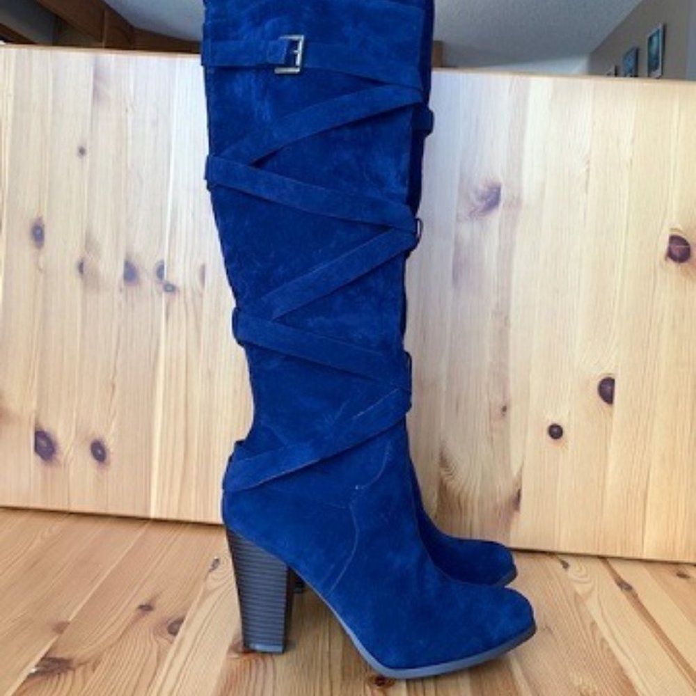 Navy Blue Over The Knee Boots.